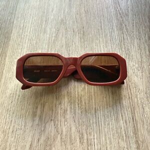 quay australia hyped up red brown square retro y2k geometric sunglasses eyewear